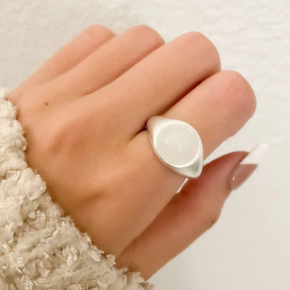 925 Sterling Silver Chunky Ring Oval Dome Ring Statement Ring Brushed Ring - Picture 1 of 10